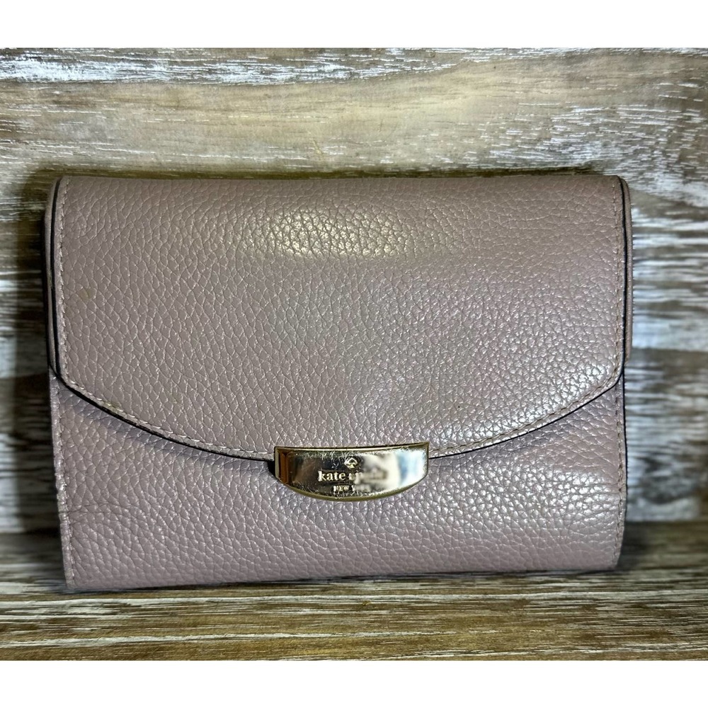 Kate Spade Callie Mulberry Street Leather Trifold Wallet Pebbled Leather Taupe